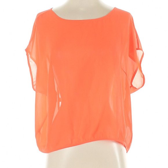 Lush Sheer Neon Orange Short Sleeve Blouse | Size Small - Picture 2 of 8